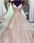 Sparkly Blush Pink Prom Dresses Sequined Spaghetti Straps A-line Pageant Party Gowns with Ruffles